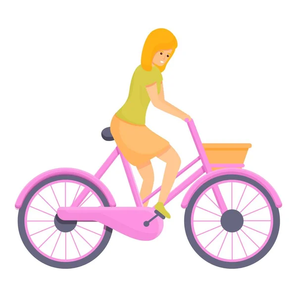 Cute menina passeio de bicicleta ícone, estilo cartoon — Vetor de Stock