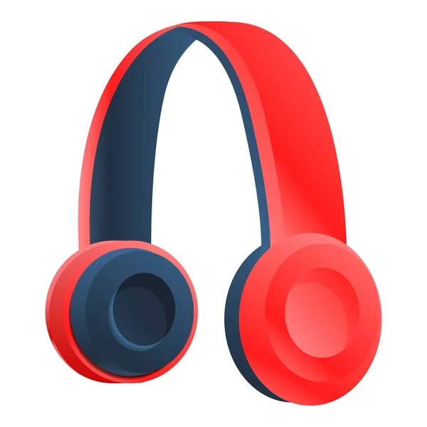 Fones de ouvido sem fio vermelho ícone, estilo dos desenhos animados —  Vetores de Stock