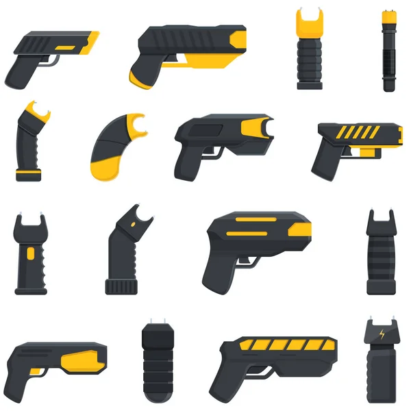 Jeu d'icônes de police Taser, style dessin animé — Image vectorielle