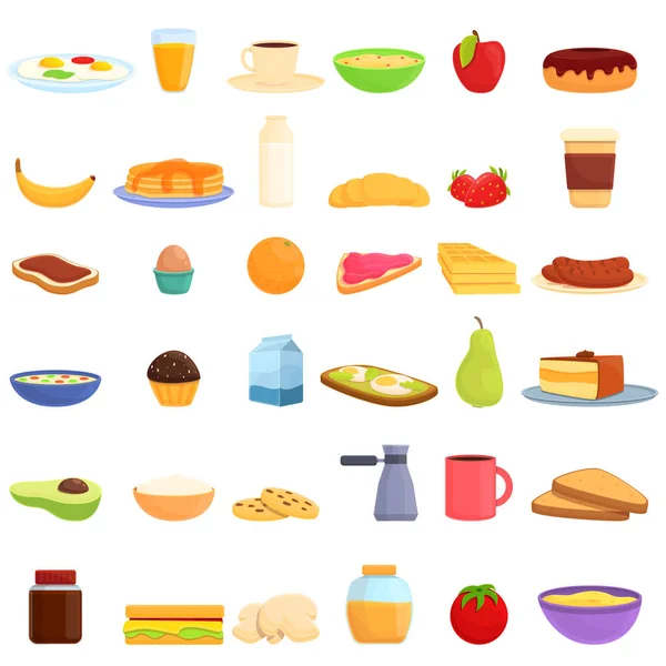 Conjunto de ícones de café da manhã saudável, estilo cartoon — Vetor de Stock