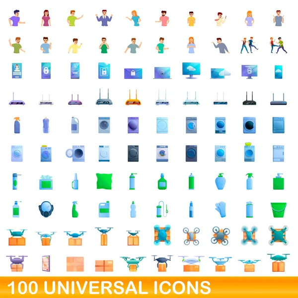 100 conjunto de ícones universais, estilo cartoon — Vetor de Stock