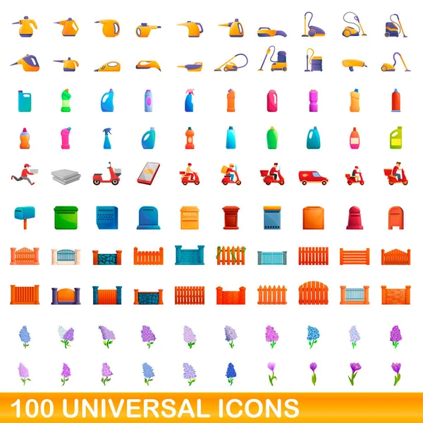 100 iconos universales, estilo de dibujos animados — Vector de stock