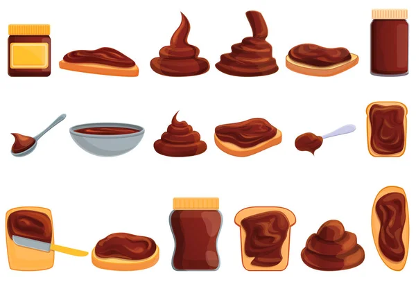 Conjunto de ícones de pasta de chocolate, estilo cartoon — Vetor de Stock