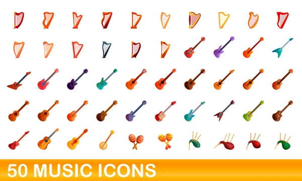 Conjunto de 50 iconos musicales, estilo de dibujos animados — Vector de stock