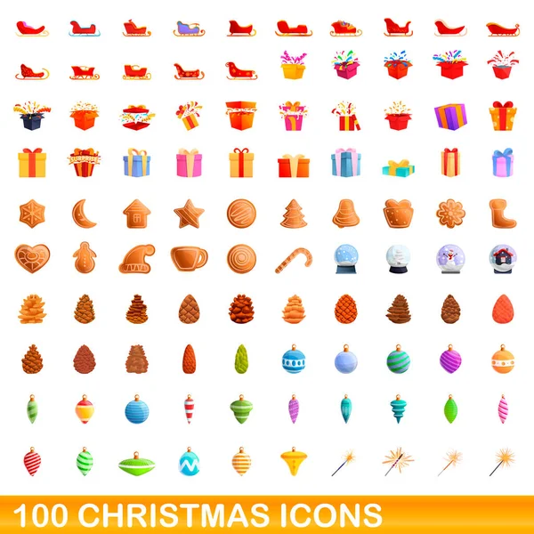 100 de icoane de Crăciun set, stil desene animate — Vector de stoc