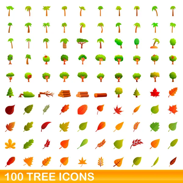 100 boom iconen set, cartoon stijl — Stockvector