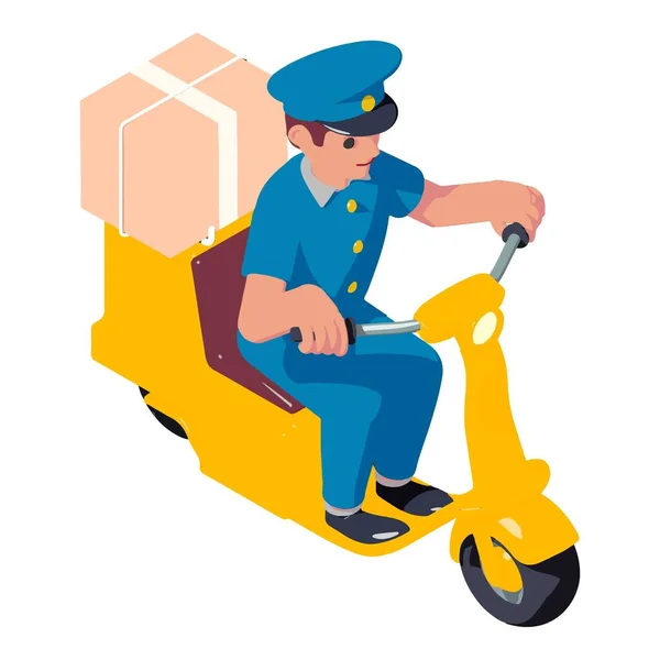 Icono de entrega de caja de scooter cartero, estilo isométrico — Vector de stock