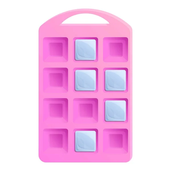 Icono de bandeja de hielo rosa, estilo de dibujos animados — Vector de stock