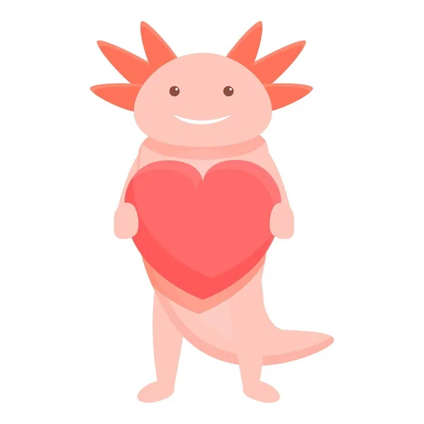 Axolotl mit Herz-Ikone, Cartoon-Stil — Stockvektor