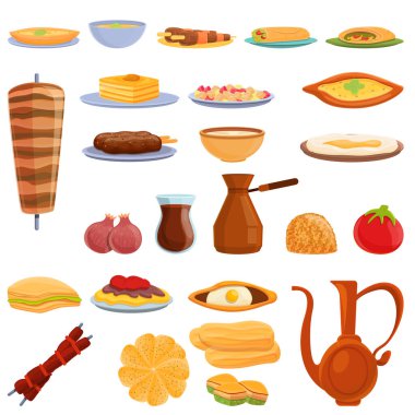 Turkish food icons set, cartoon style clipart