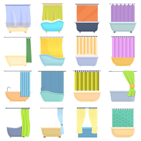 Set di icone tenda da doccia, stile cartone animato — Vettoriale Stock