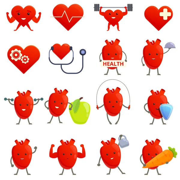 Conjunto de ícones de coração saudável, estilo cartoon — Vetor de Stock
