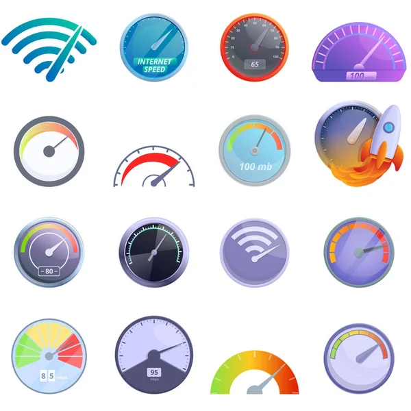 Conjunto de iconos de velocidad de Internet, estilo de dibujos animados — Archivo Imágenes Vectoriales