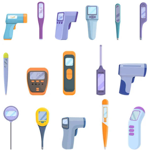 Conjunto de ícones de termômetro digital, estilo cartoon — Vetor de Stock
