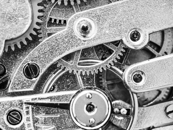 gears in antique pocket watch close up in black and white style
