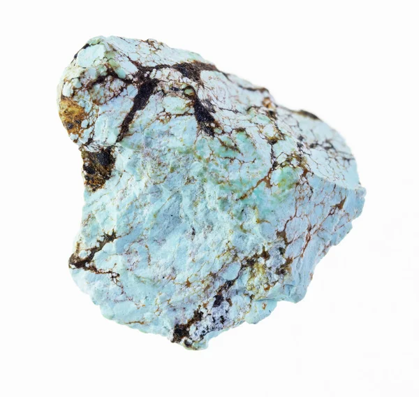 macro photography of natural mineral from geological collection - raw turquoise gemstone on white background