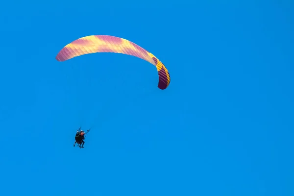 Yellow Claret Paraglider Blue Sky Royalty Free Stock Photos