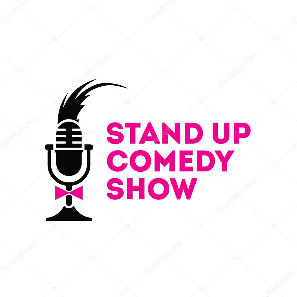 Stand Up Comedy Show Mic with Bow Tie Sign Emblem 