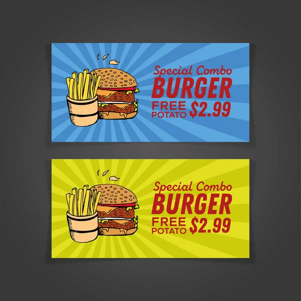 Conception de bannière Fastfood avec illustration à la main — Image vectorielle