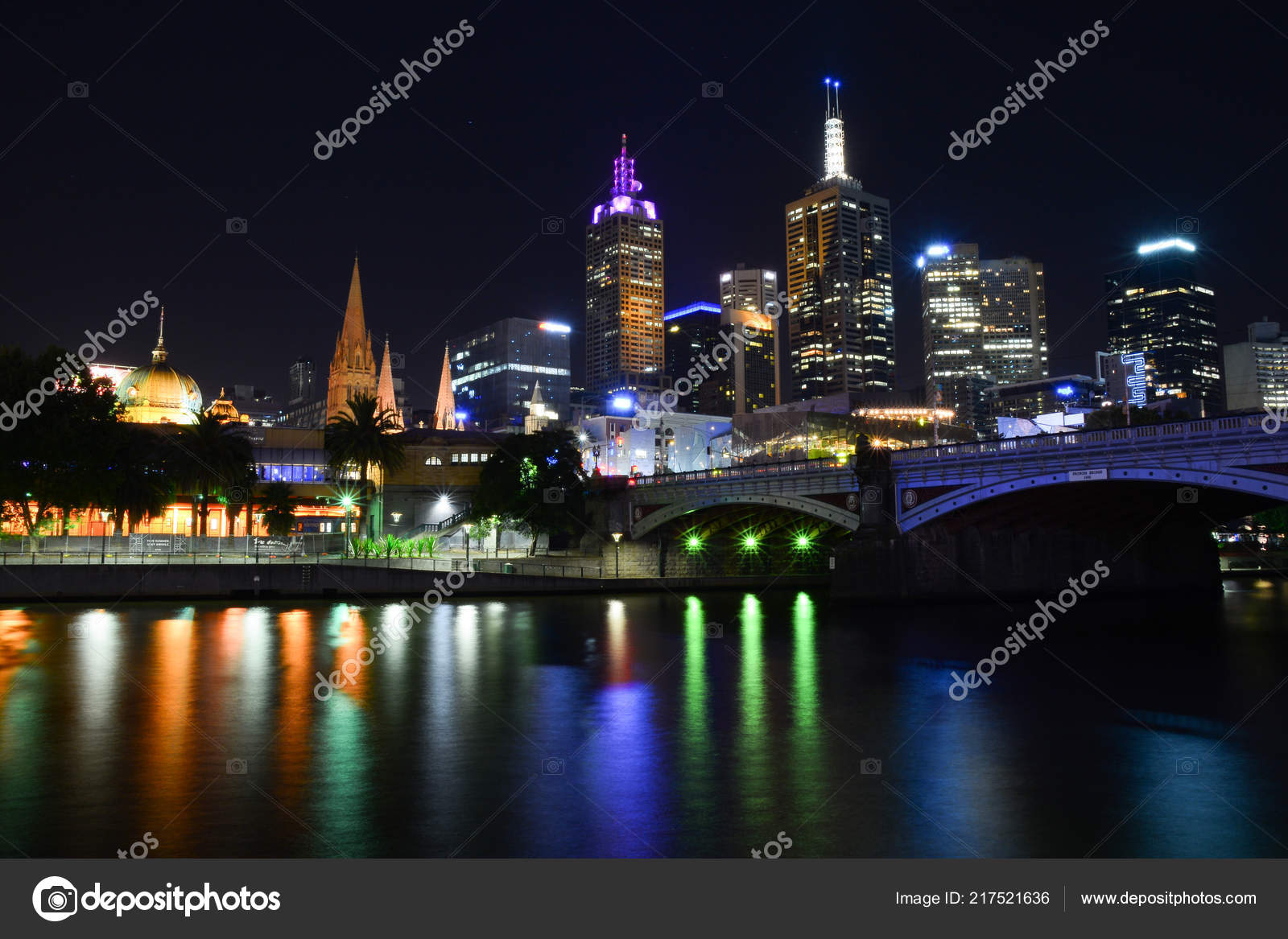 View Melbourne City Skyline Night Australia Stock Editorial