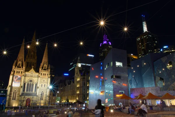 Vista Del Horizonte Melbourne Por Noche Australia — Foto de Stock