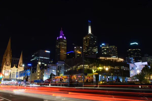View Melbourne City Skyline Night Australia — Stock Photo, Image