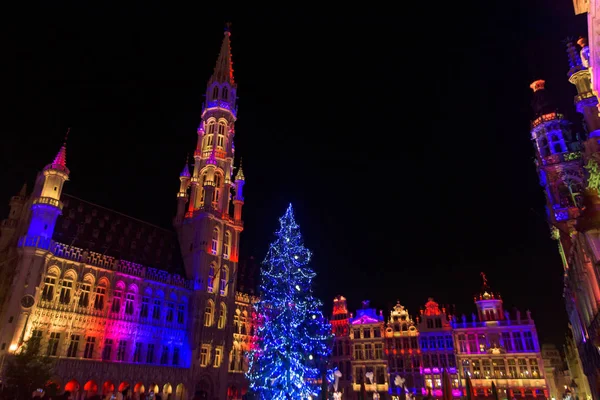 2018 Light Show Christmas Market City Hall Grand Place Brussels — Stock Photo, Image