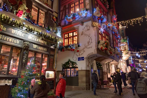 Kerstdecoratie Gebouwen Straatsburg Hoofdstad Noel Frankrijk — Stockfoto