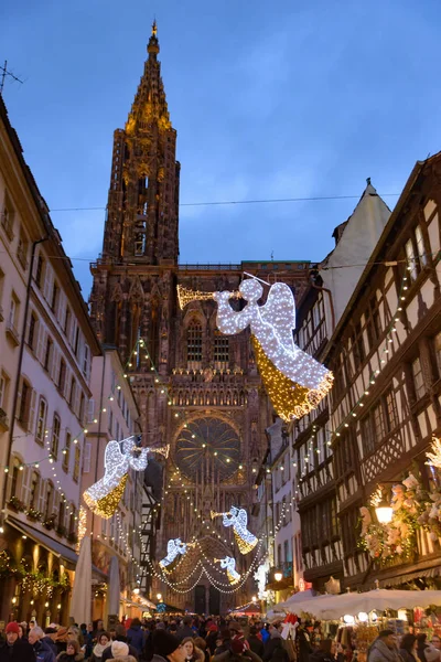 2018 Mercado Natal Torno Catedral Estrasburgo Capital Noel Alsácia França — Fotografia de Stock