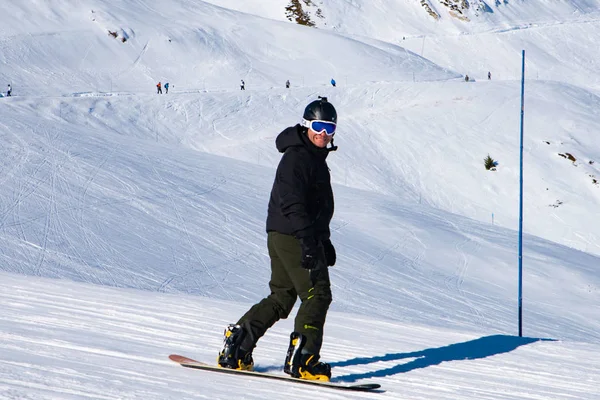 Mensen Genieten Van Snowboard Voor Wintervakantie Alpen Gebied Les Arcs — Stockfoto