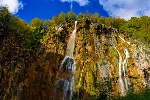 Großer Wasserfall Den Unteren Seen Höchster Wasserfall Nationalpark Plitvicer Seen — Stockfoto