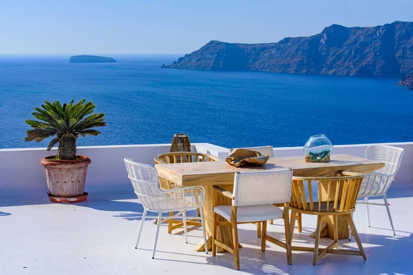 Sièges Extérieurs Face Mer Égée Oia Santorin Grèce — Photo