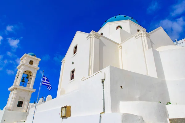 Blue Domed Church Bell Tower Imerovigli Village Santorini Greece — Stock Photo, Image