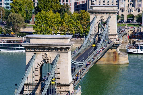 Vista Aérea Del Puente Cadena Szechenyi Través Del Río Danubio — Foto de Stock