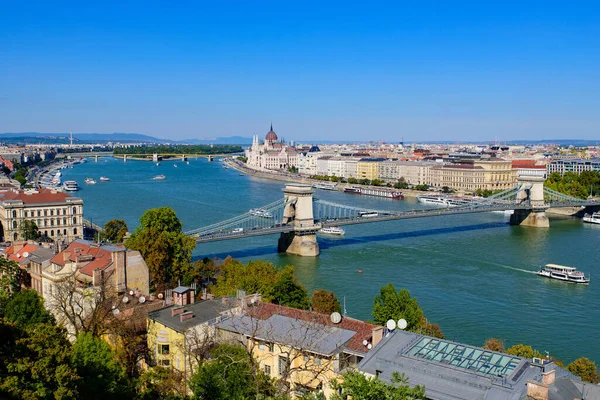Здание Венгерского Парламента Цепной Мост Дунай Будапеште Венгрия — стоковое фото