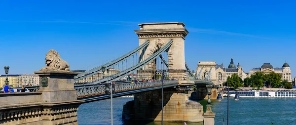 Puente Cadena Szechenyi Otro Lado Del Río Danubio Que Conecta — Foto de Stock