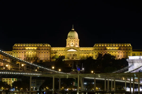 Vista Nocturna Del Castillo Buda Histórico Complejo Castillo Palacio Los — Foto de Stock