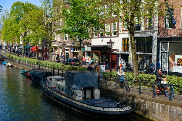 Buildings Boats Canal Amsterdam Netherlands — Stock Photo, Image