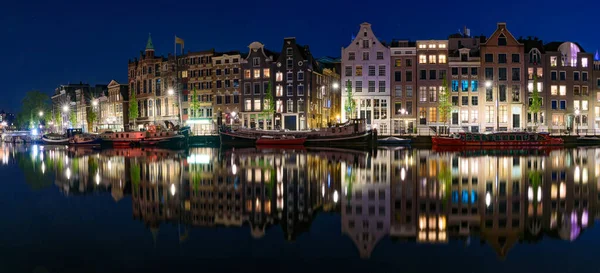 Panorama Degli Edifici Lungo Canale Notte Amsterdam Paesi Bassi — Foto Stock