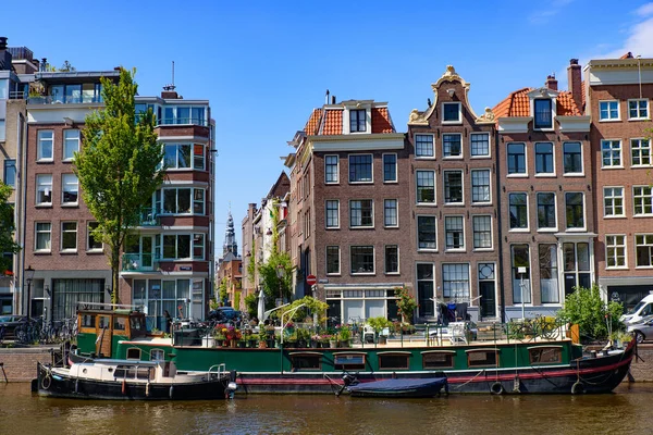 Edifici Barche Lungo Canale Amsterdam Paesi Bassi — Foto Stock