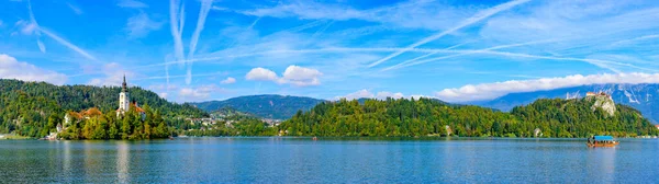 Panoramic View Lake Bled Popular Tourist Destination Slovenia — Φωτογραφία Αρχείου