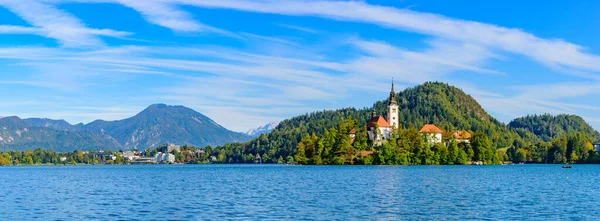 Panoramic View Lake Bled Popular Tourist Destination Slovenia — Stock Fotó