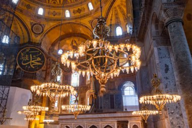 Interior of Hagia Sophia, former Orthodox cathedral and Ottoman imperial mosque, in Istanbul, Turkey