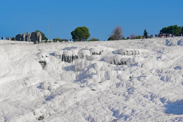 Formazioni Terrazze Travertino Pamukkale Castello Cotone Denizli Turchia — Foto Stock