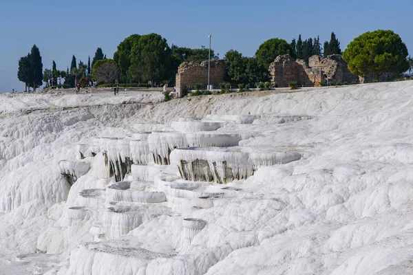 Travertine Terrace Formations Pamukkale Cotton Castle Denizli Turkey — Stockfoto