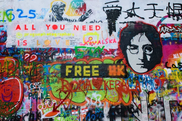 Lennon Wall Filled Graffiti Prague Czech Republic — Stock Photo, Image