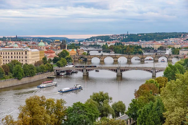 Vista Três Pontes Sobre Rio Vltava Praga República Checa — Fotografia de Stock