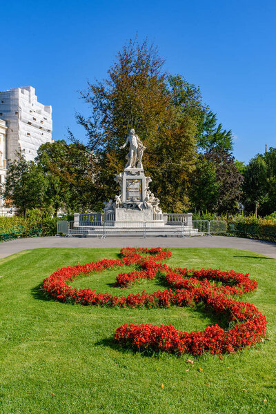 Mozart Monument dedicated to Wolfgang Amadeus Mozart in Vienna, Austria