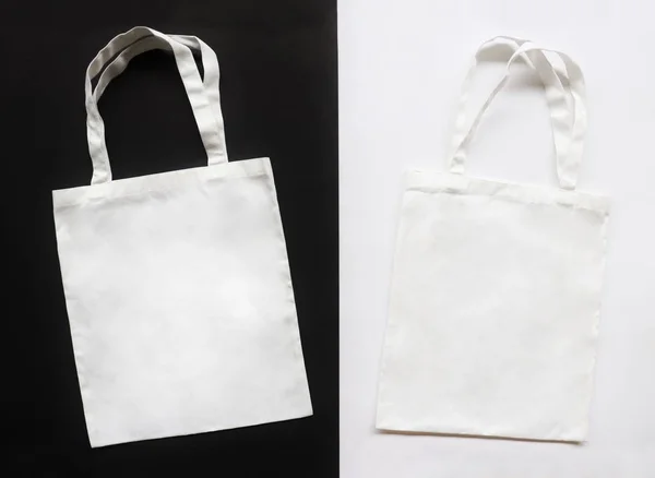Bílá Tkanina Tote Bag Pro Uložení Prostředí Černé Bílé Pozadí — Stock fotografie