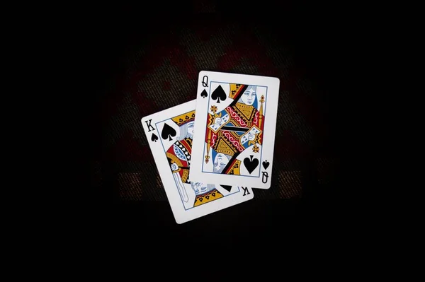 Король Королева Игры Карты Черным Фоном — стоковое фото